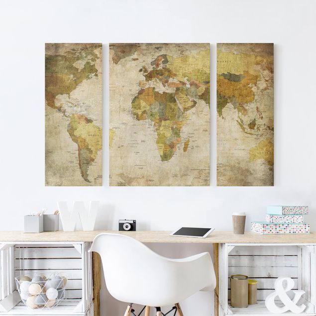 Print on canvas 3 parts - World map