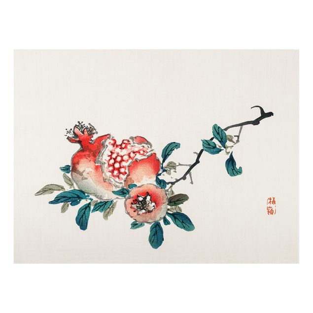 Glass Splashback - Asian Vintage Drawing Pomegranate - Landscape 3:4
