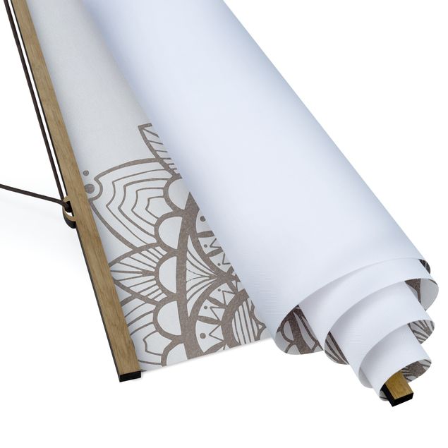 Fabric print with poster hangers - Mandala Illustration Shabby Set Beige White
