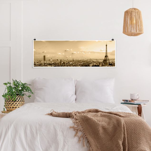 Panoramic poster architecture & skyline - I love Paris