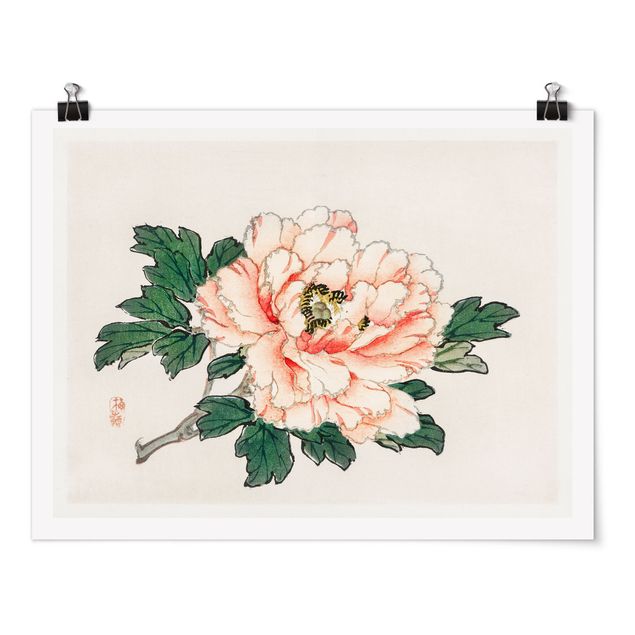 Poster - Asian Vintage Drawing Pink Chrysanthemum
