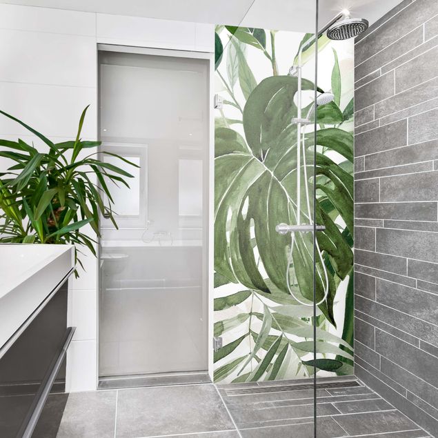 Shower wall panels Watercolour Tropical Arrangement With Monstera