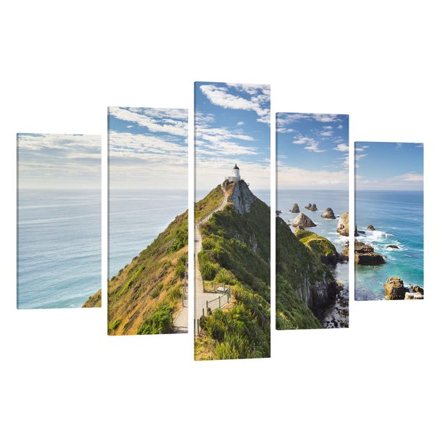 Print on canvas 5 parts - Nugget Point Lighthouse And Sea New Zealand