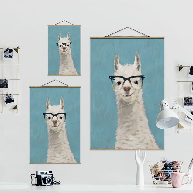 Fabric print with poster hangers - Lama With Glasses IV