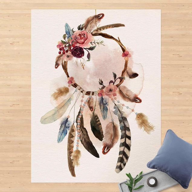 outdoor balcony rug Dreamcatcher With Roses And Feathers