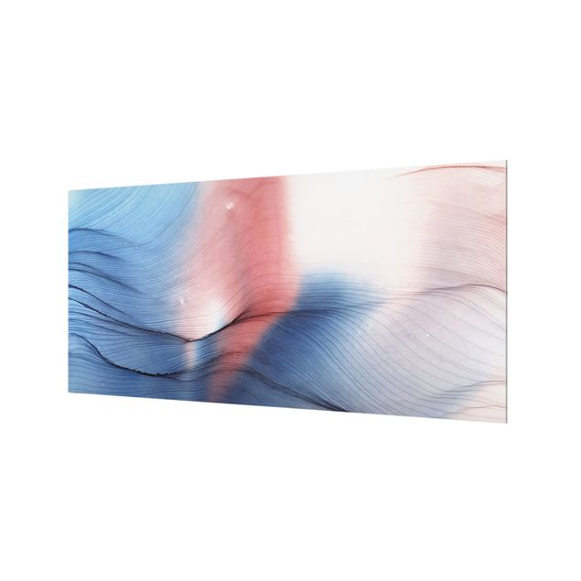 Splashback - Mottled Colour Dance In Blue With Red - Landscape format 2:1