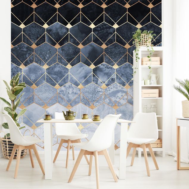 Wallpaper - Blue Geometry Golden Art Deco
