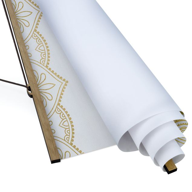 Fabric print with poster hangers - Hamsa Hand Lotus OM Illustration Set Gold