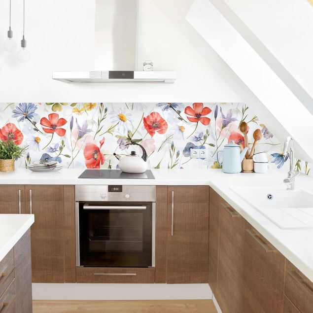 Kitchen splashbacks Watercolour Poppy With Cloverleaf