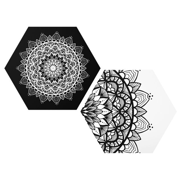 Forex hexagon - Mandala Illustration Shabby Set Black White