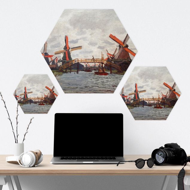 Alu-Dibond hexagon - Claude Monet - Windmills in Westzijderveld near Zaandam