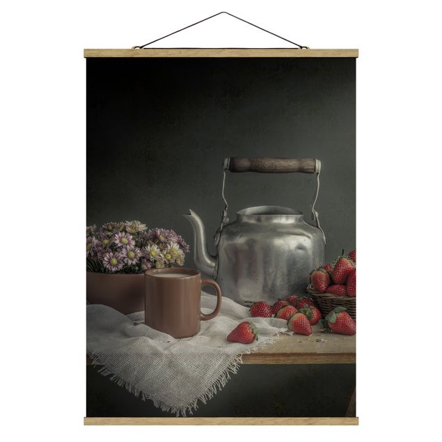 Fabric print with poster hangers - Still Life with Strawberries
