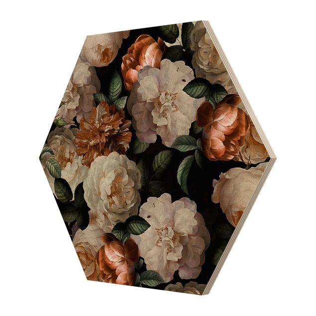 Hexagon Picture Wood - Red Roses With White Roses