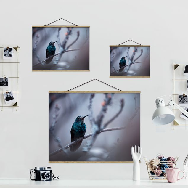 Fabric print with poster hangers - Hummingbird In Winter