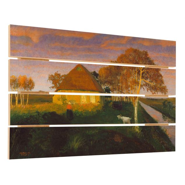 Print on wood - Otto Modersohn - Moor Cottage in the Evening Sun