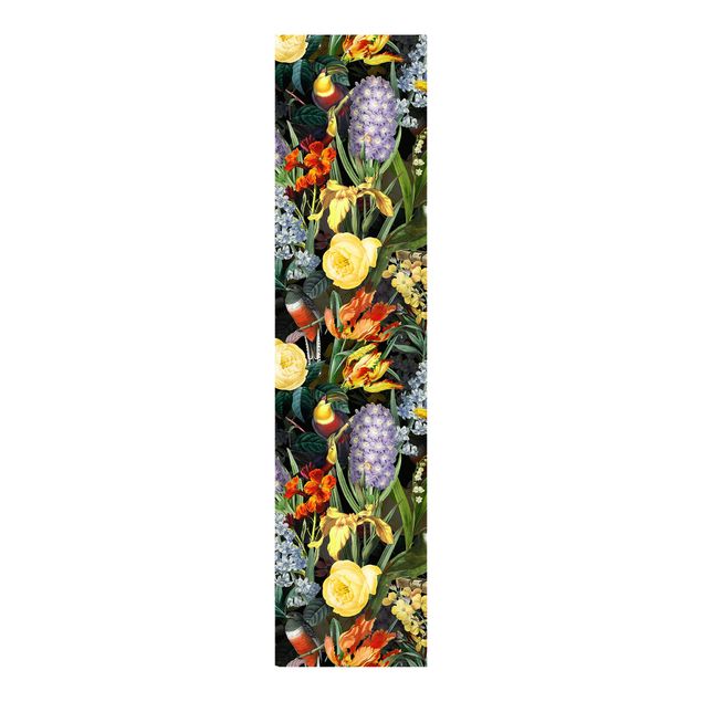 Sliding panel curtain - Flowers With Colourful Tropical Birds