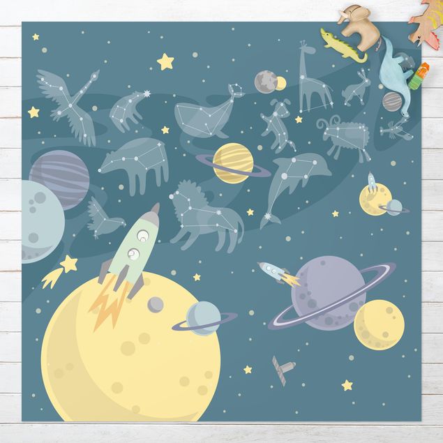 balcony mat Planets With Zodiac And Rockets