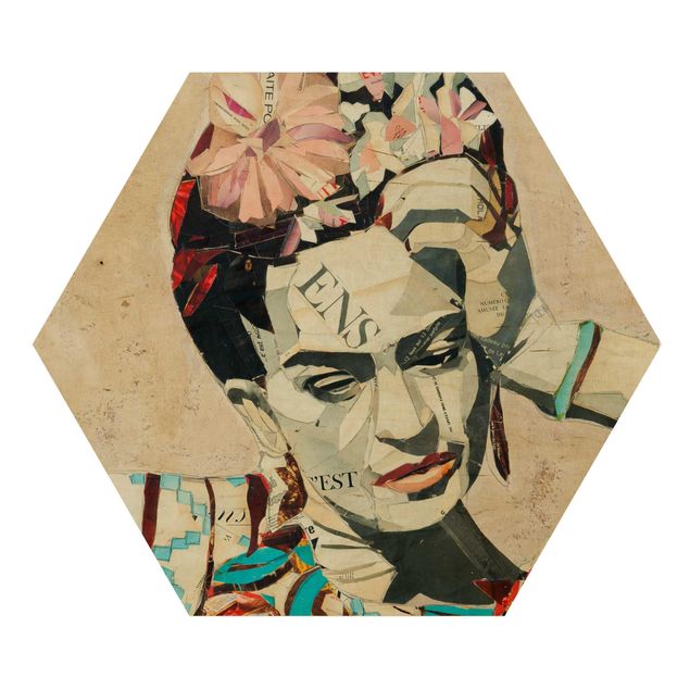 Wooden hexagon - Frida Kahlo - Collage No.1