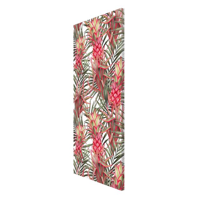 Magnetic memo board - Red Pineapple With Palm Leaves Tropical