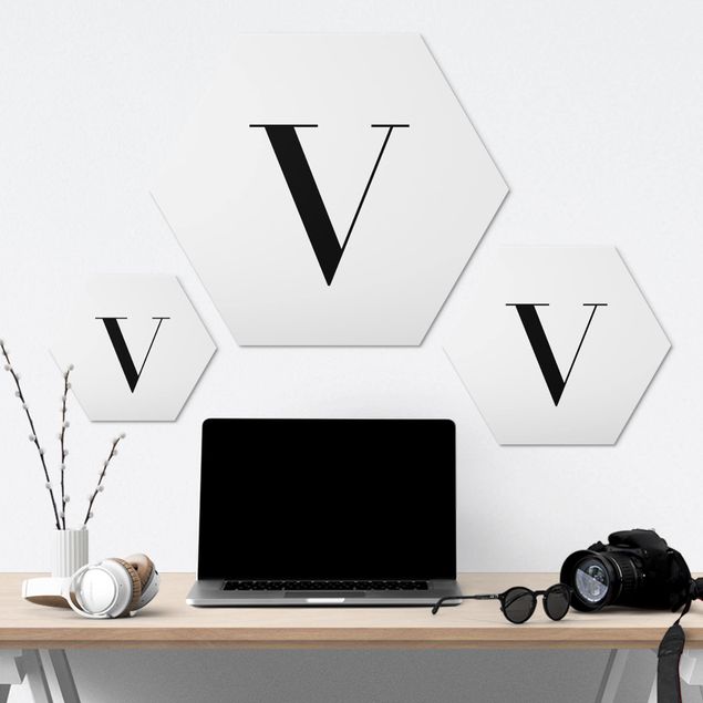 Alu-Dibond hexagon - Letter Serif White V