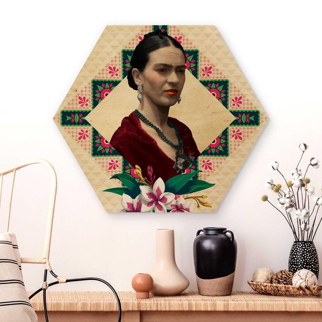 Wooden hexagon - Frida Kahlo - Flowers And Geometry
