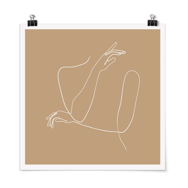 Poster - Line Art Hands Woman Beige