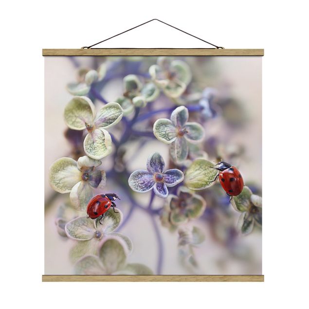 Fabric print with poster hangers - Ladybird In The Garden