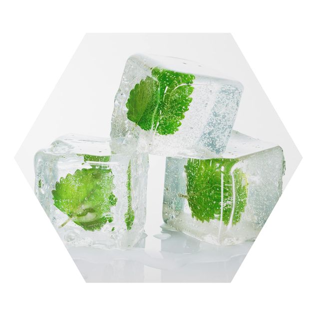 Alu-Dibond hexagon - Three Ice Cubes With Lemon Balm