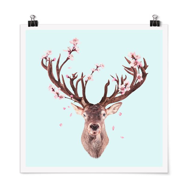 Poster - Deer With Cherry Blossoms