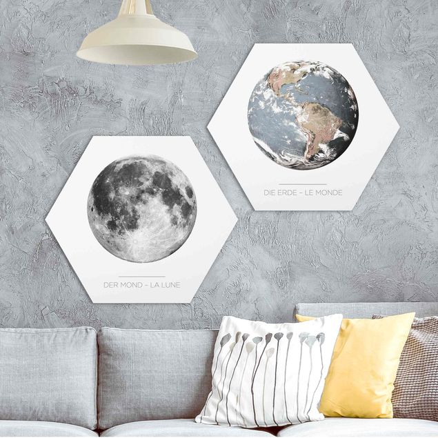 Alu-Dibond hexagon - Moon And Earth