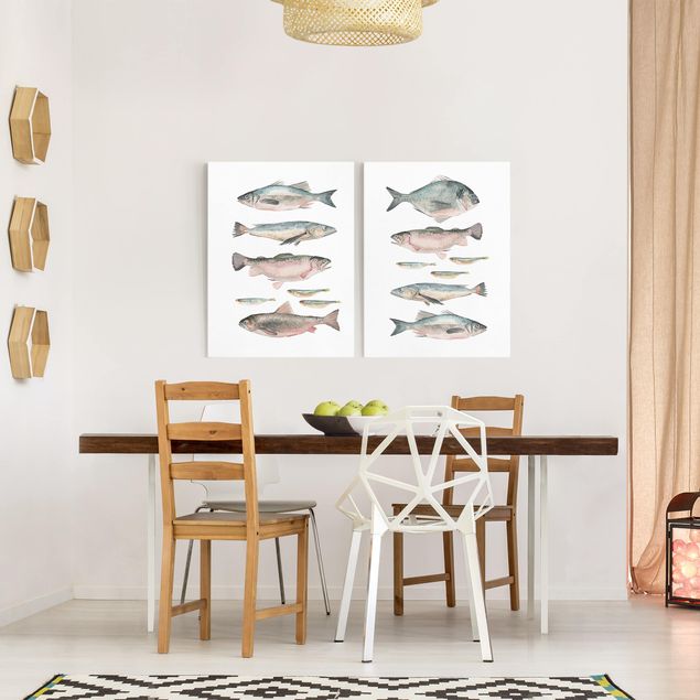 Print on canvas - Fish In Watercolour Set I