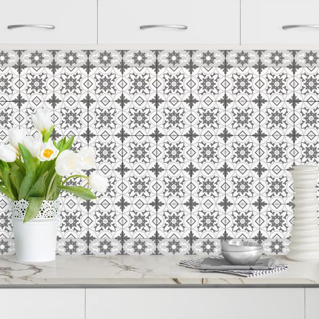 Splashback patterns Geometrical Tile Mix Flower Grey