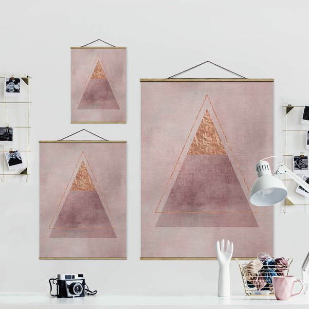 Fabric print with poster hangers - Geometry In Pink And Gold II
