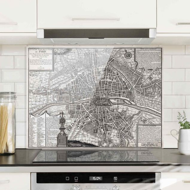 Glass splashback art print Vintage Map City Of Paris Around 1600