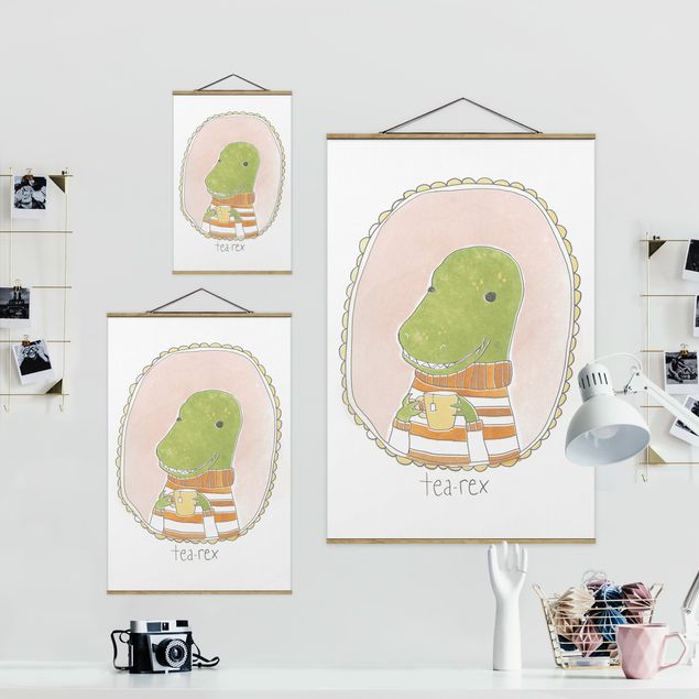 Fabric print with poster hangers - Caffeinated Dinosaur