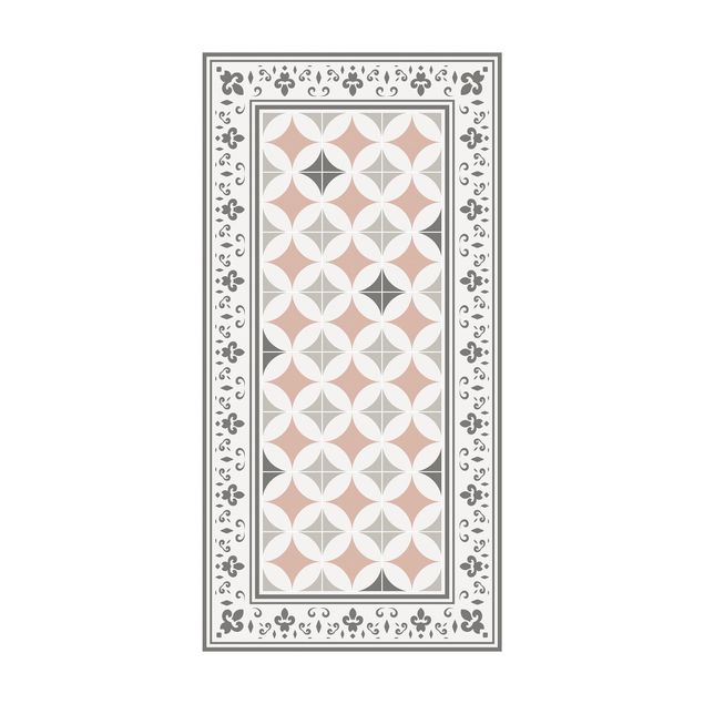 modern area rugs Geometrical Tiles Circular Flowers Orange With Border