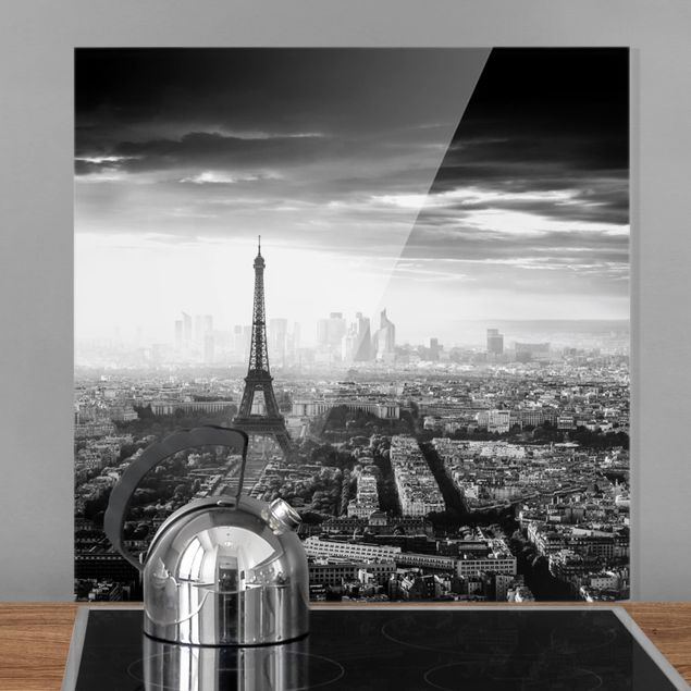 Glass splashback architecture and skylines The Eiffel Tower From Above In Black And White