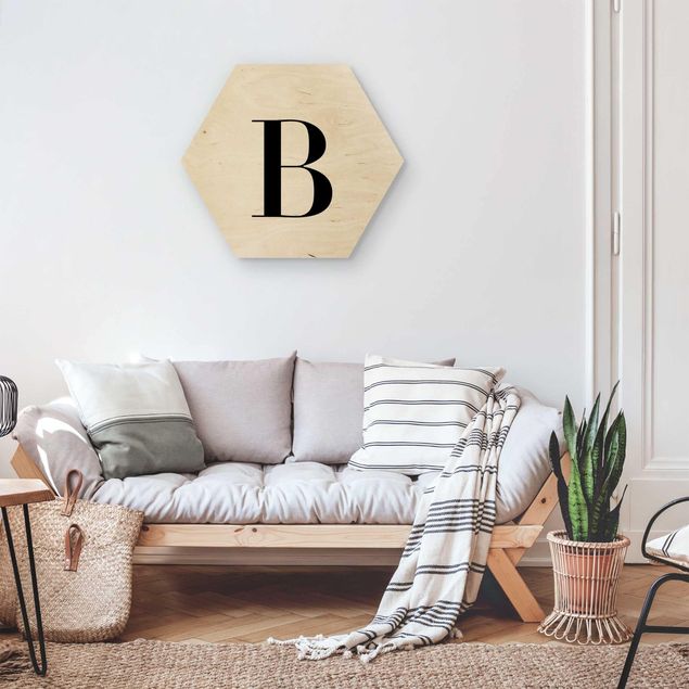 Wooden hexagon - Letter Serif White B