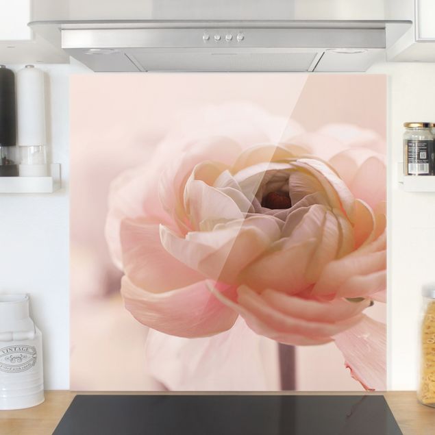 Glass splashback kitchen flower Focus On Light Pink Flower