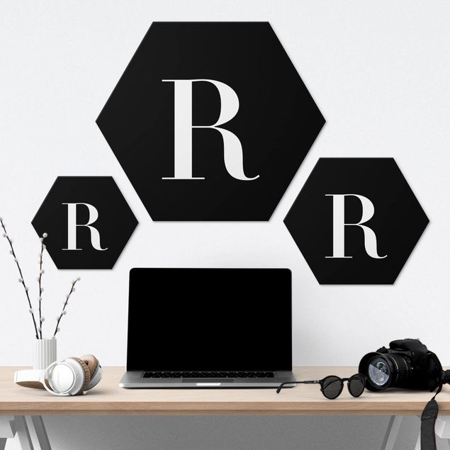 Alu-Dibond hexagon - Letter Serif Black R