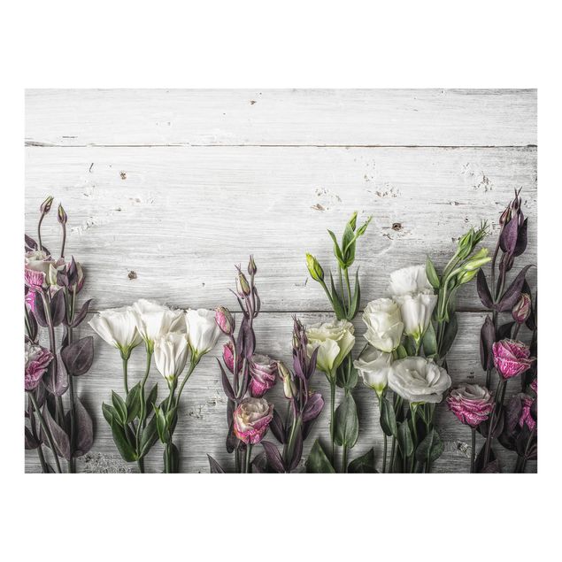 Glass Splashback - Tulip Rose Shabby Wood Look - Landscape 3:4