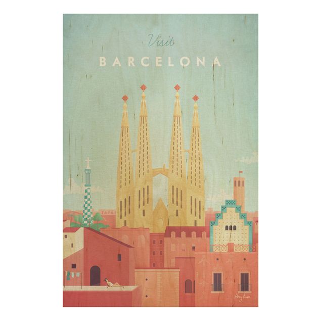 Print on wood - Travel Poster - Barcelona
