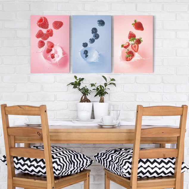 Print on canvas 3 parts - Colourful fruits milk splash