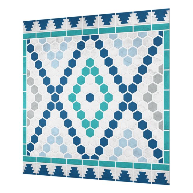 Glass Splashback - Moroccan tile pattern turquoise blue - Square 1:1
