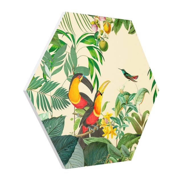Hexagon Picture Forex - Vintage Collage - Birds In The Jungle