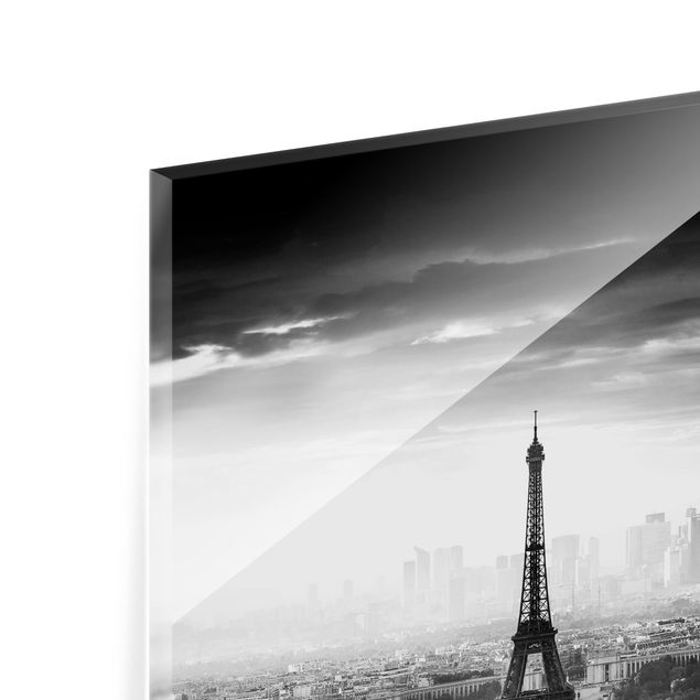 Glass Splashback - The Eiffel Tower From Above In Black And White - Landscape 3:4