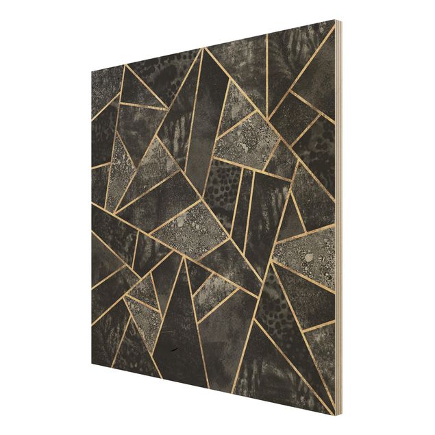 Print on wood - Grey Triangles Gold