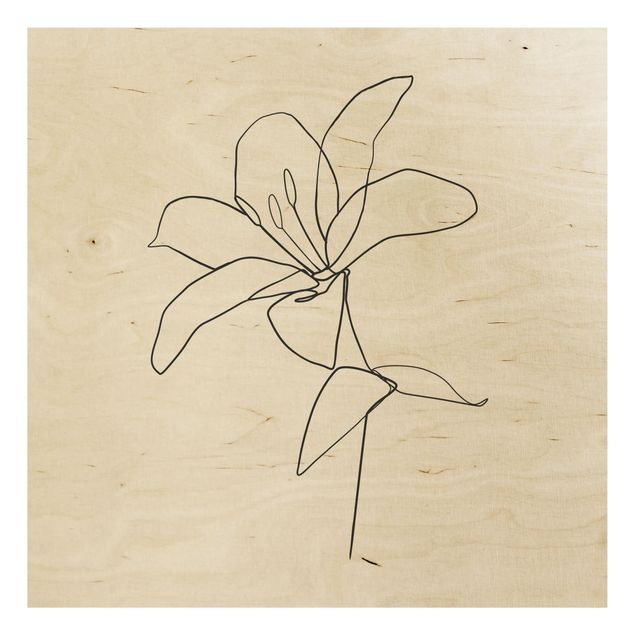 Print on wood - Line Art Flower Black White