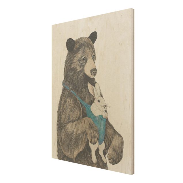 Print on wood - Illustration Bear And Bunny Baby