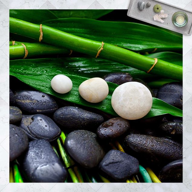 balcony mat Green Bamboo With Zen Stones